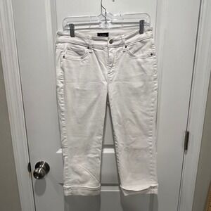 NYDJ Womens White Denim Capri Pants Cuffed Mid Rise Size 6
